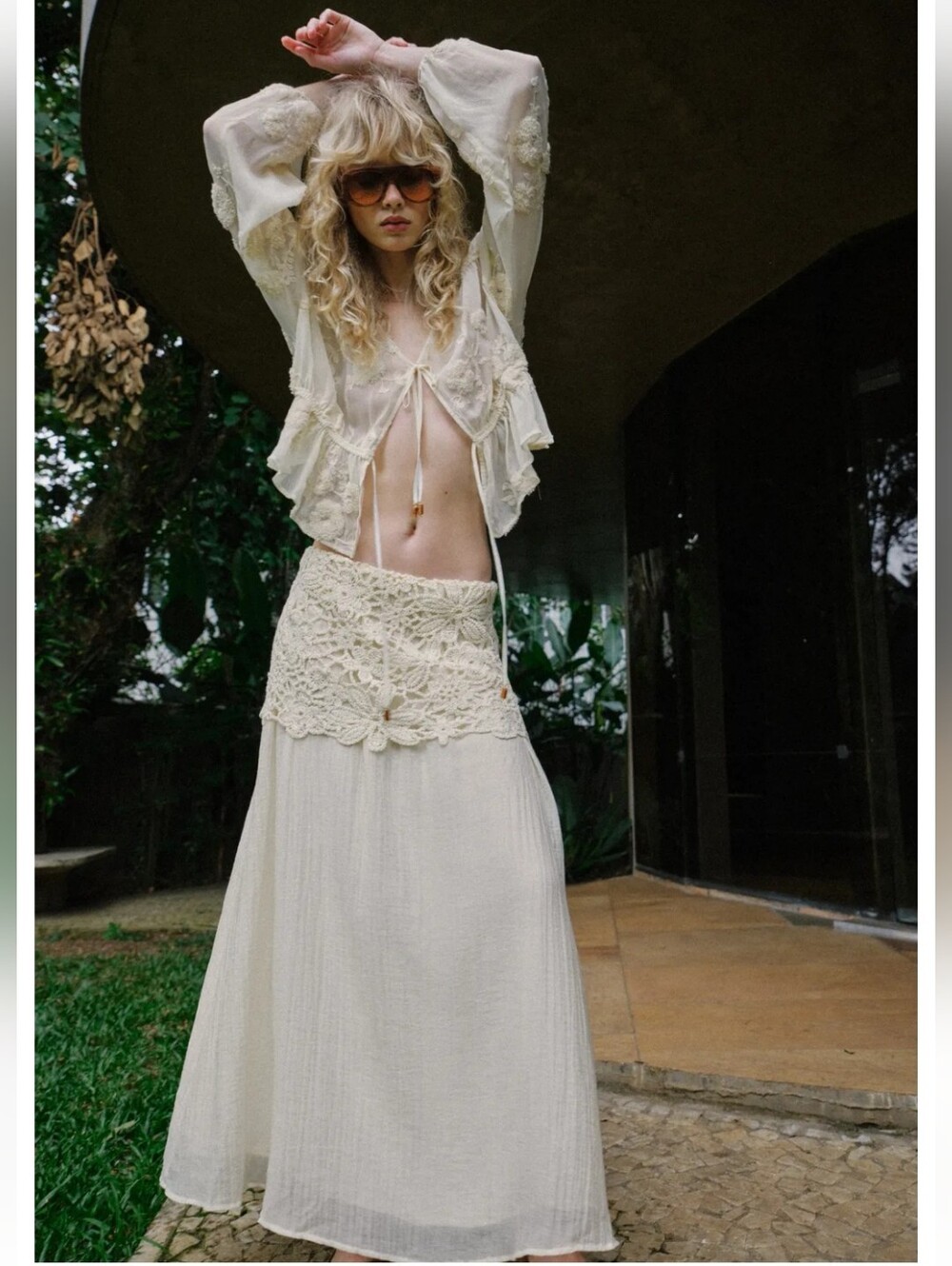 Zara Cream Crochet Combination Maxi Skirt